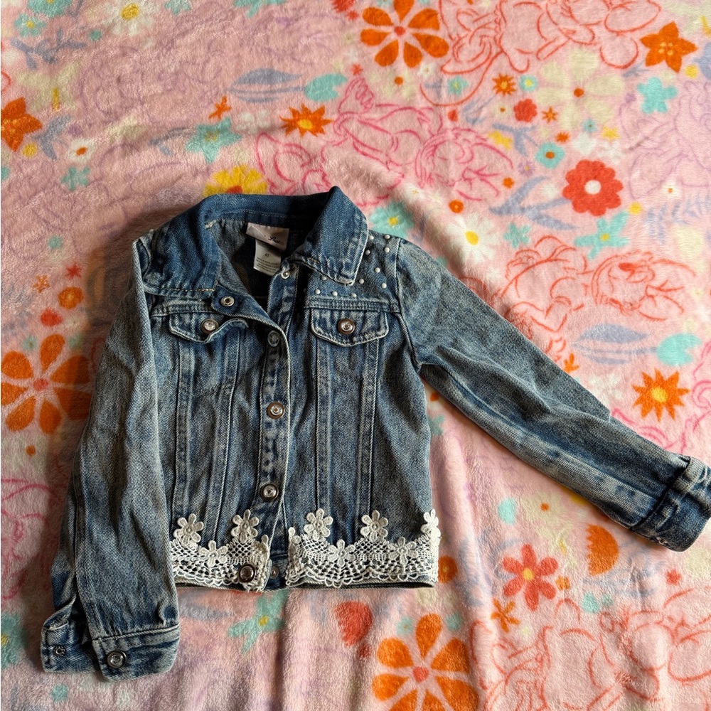 Little Lass Blue Jean Jacket with White Lace